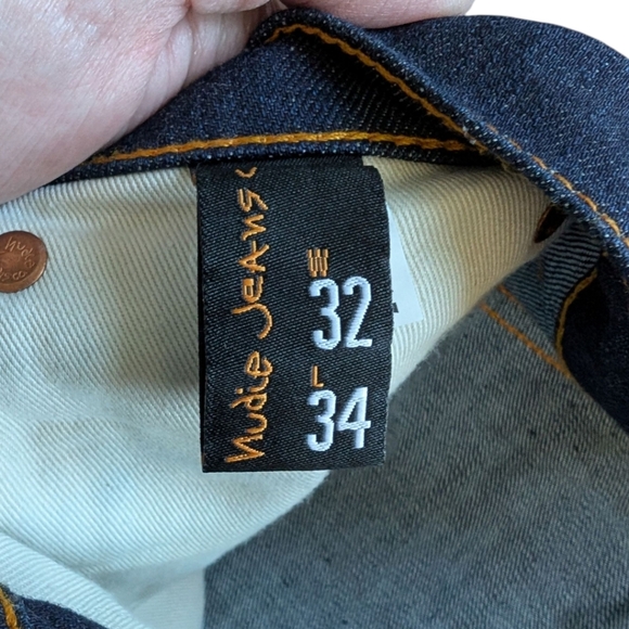 Nudie Jeans Thin Finn Jeans Dry Ecru Embo Dark Blue Wash Men's size 32 x 34 - Picture 6 of 15